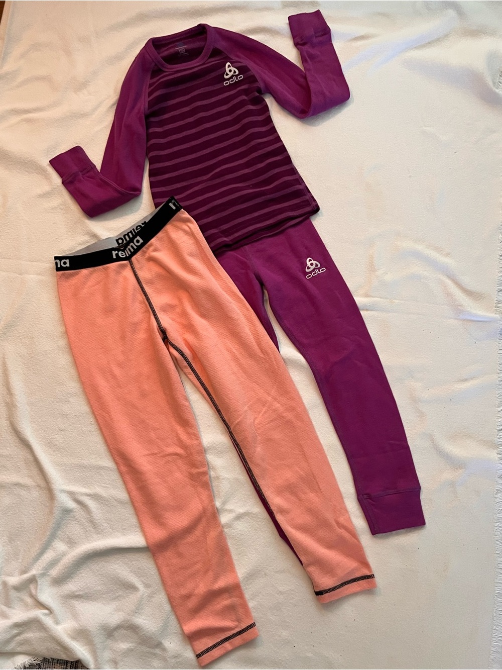Kids Purple Striped Thermal Leggings Set with Pink Base Layer